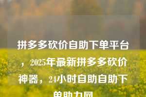 拼多多砍价自助下单平台，2025年最新拼多多砍价神器，24小时自助自助下单助力网