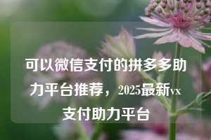 可以微信支付的拼多多助力平台推荐，2025最新vx支付助力平台