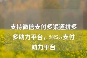 支持微信支付多渠道拼多多助力平台，2025vx支付助力平台