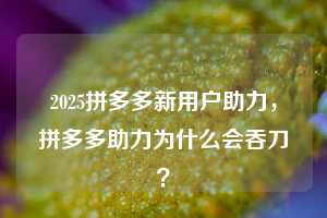 2025拼多多新用户助力，拼多多助力为什么会吞刀？