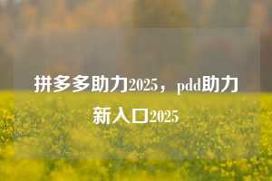 拼多多助力2025，pdd助力新入口2025