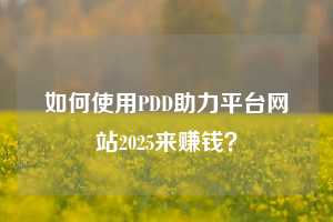 如何使用PDD助力平台网站2025来赚钱？