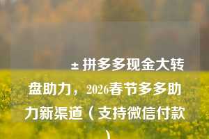 📱拼多多现金大转盘助力，2026春节多多助力新渠道（支持微信付款）