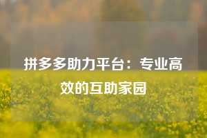 拼多多助力平台：专业高效的互助家园
