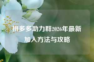 拼多多助力群2026年最新加入方法与攻略