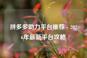 拼多多助力平台推荐 - 2026年最新平台攻略