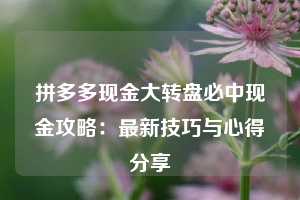 拼多多现金大转盘必中现金攻略：最新技巧与心得分享