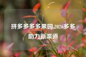 拼多多多多果园,2026多多助力新渠道