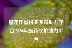 黑龙江省拼多多帮助力平台,2026年最新砍价助力平台