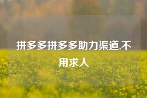 拼多多拼多多助力渠道,不用求人