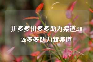 拼多多拼多多助力渠道,2026多多助力新渠道