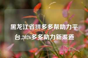黑龙江省拼多多帮助力平台,2026多多助力新渠道