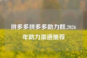 拼多多拼多多助力群,2026年助力渠道推荐