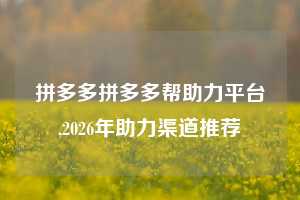 拼多多拼多多帮助力平台,2026年助力渠道推荐