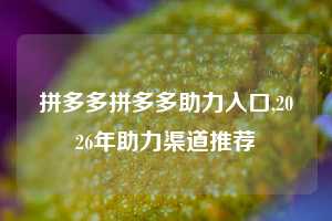 拼多多拼多多助力入口,2026年助力渠道推荐
