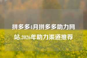 拼多多4月拼多多助力网站,2026年助力渠道推荐