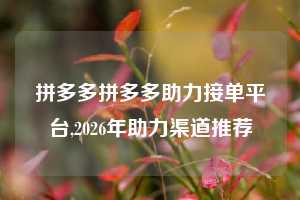 拼多多拼多多助力接单平台,2026年助力渠道推荐