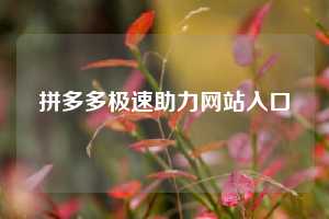 拼多多极速助力网站入口