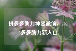 拼多多助力神器微信，2026多多助力新入口